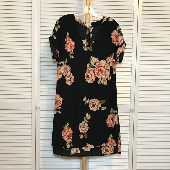 A New Day Floral V-Neck Short Sleeved Shift Midi Dress M - Picture 1 of 5